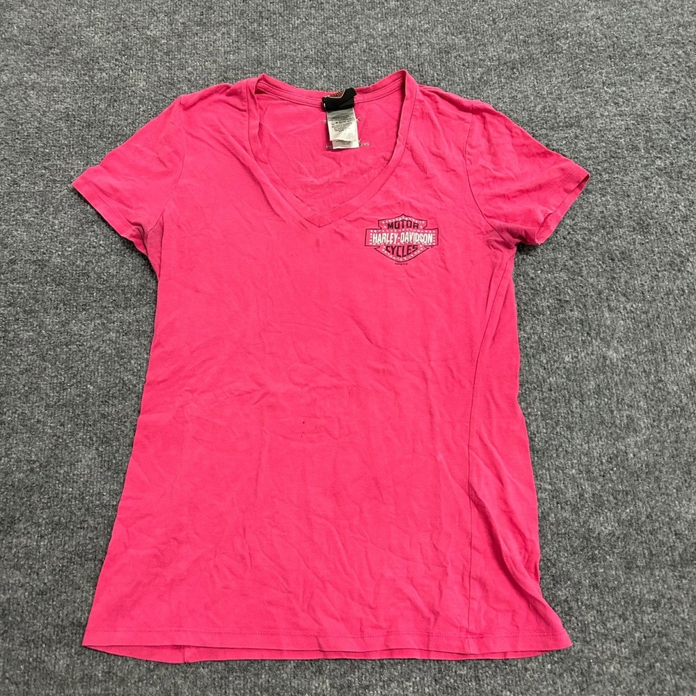 Harley-Davidson T-Shirt Womens Size L Pink Orlando Bike Week 2018 V-Neck Graphic